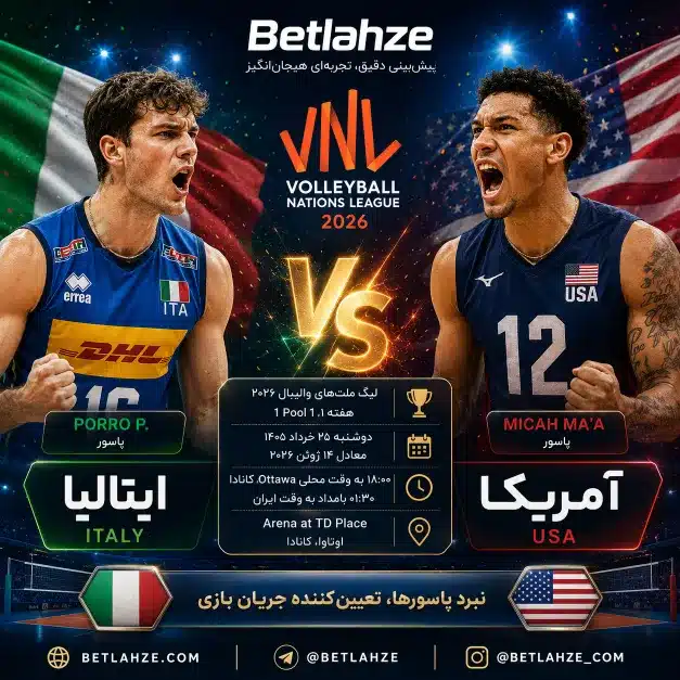 والیبال آمریکا مقابل ایتالیا؛ ترکیب، جایگاه 25 خرداد 1 والیبال آمریکا مقابل ایتالیا؛ ترکیب، جایگاه 25 خرداد