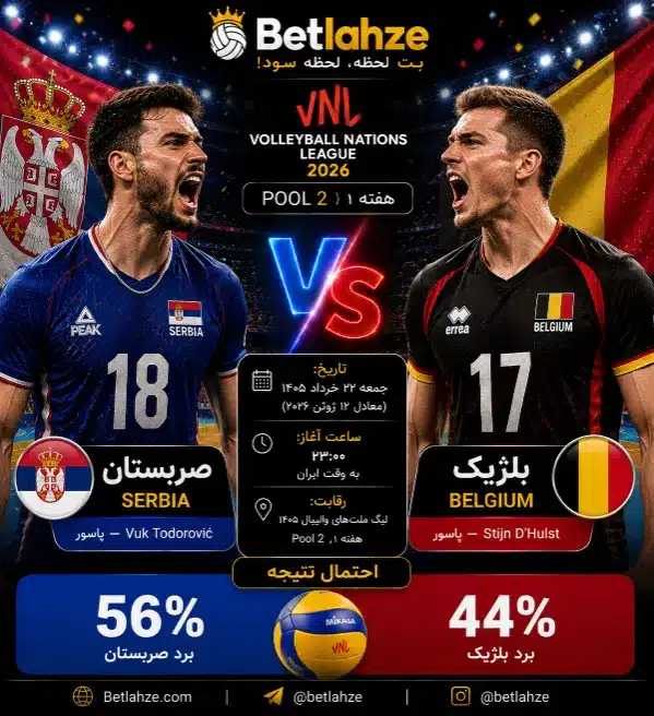 والیبال بلژیک مقابل صربستان؛ ترکیب، جایگاه 22 خرداد 1 والیبال بلژیک مقابل صربستان؛ ترکیب، جایگاه 22 خرداد