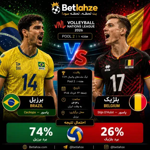 والیبال برزیل مقابل بلژیک؛ ترکیب، جایگاه 22 خرداد